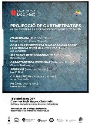 PREMI BIOSFERA – PROJECCIÓ DE CURTMETRATGES I MENORCA DOC FEST